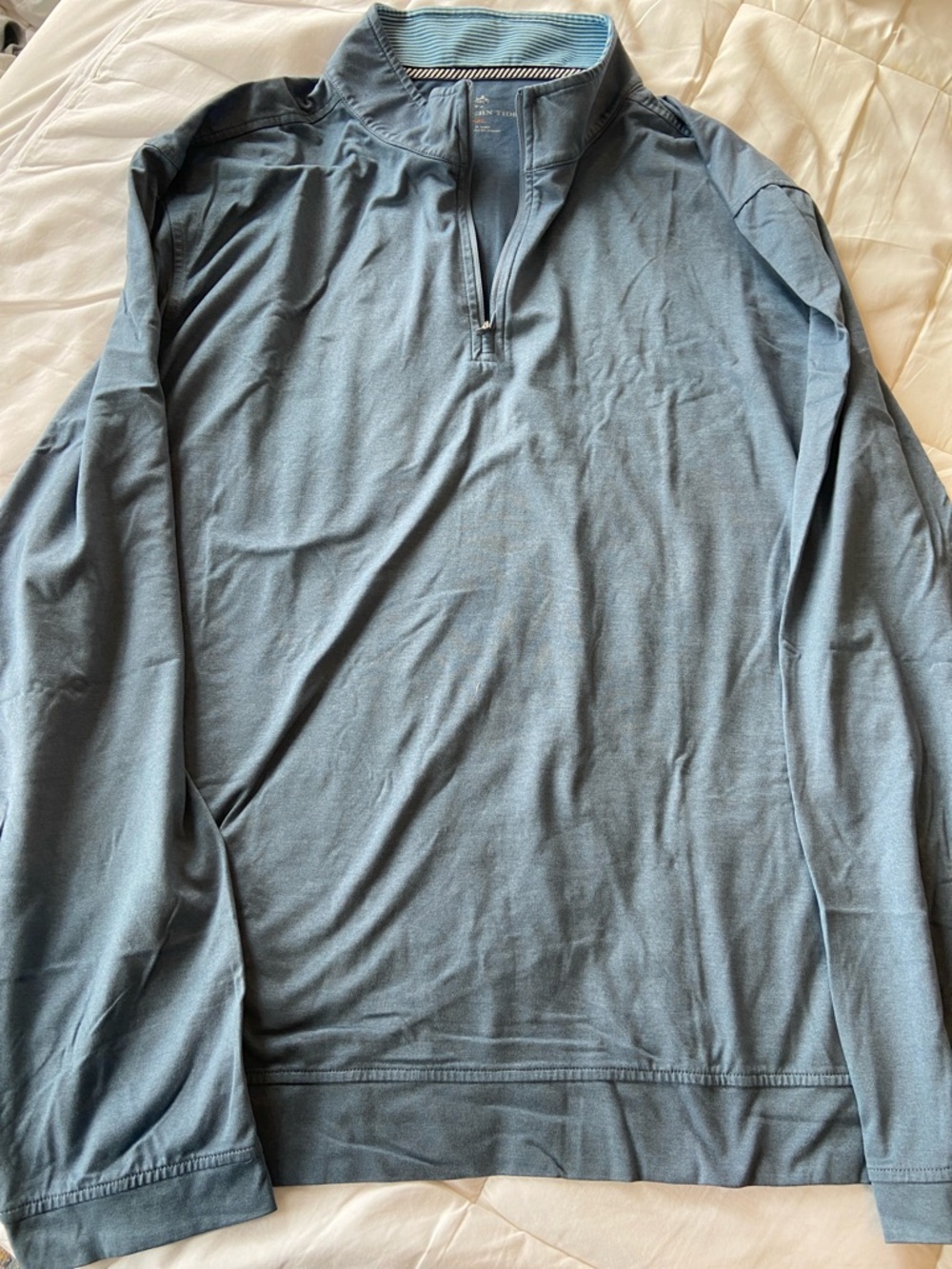 Southern Tide Men's Light Blue Quarter-Zip Pullover with Striped Collar